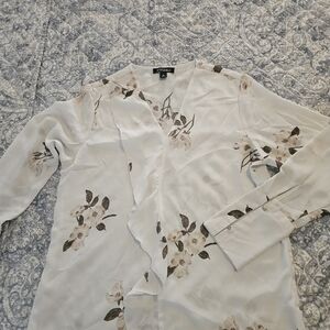 Roz & Ali Floral Blouse - White and Brown